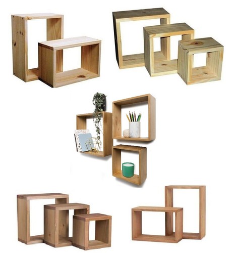 Wooden wall floating cube box - wooden,